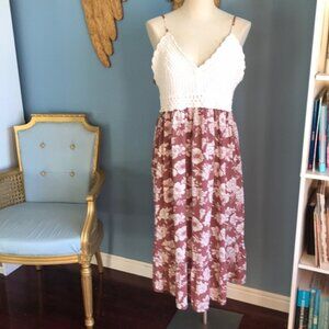 NWOT Blush Light maroon & cream floral pattern crochet babydoll style dress XL
